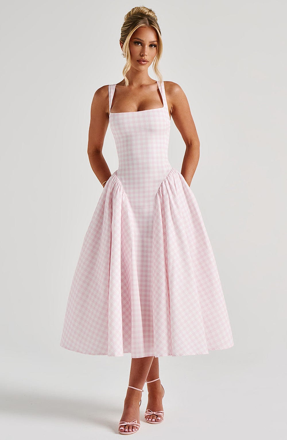 Women's A-Line Midi Dress – Square Neck & Sleeveless