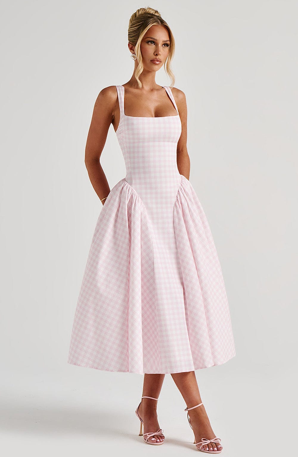 Women's A-Line Midi Dress – Square Neck & Sleeveless