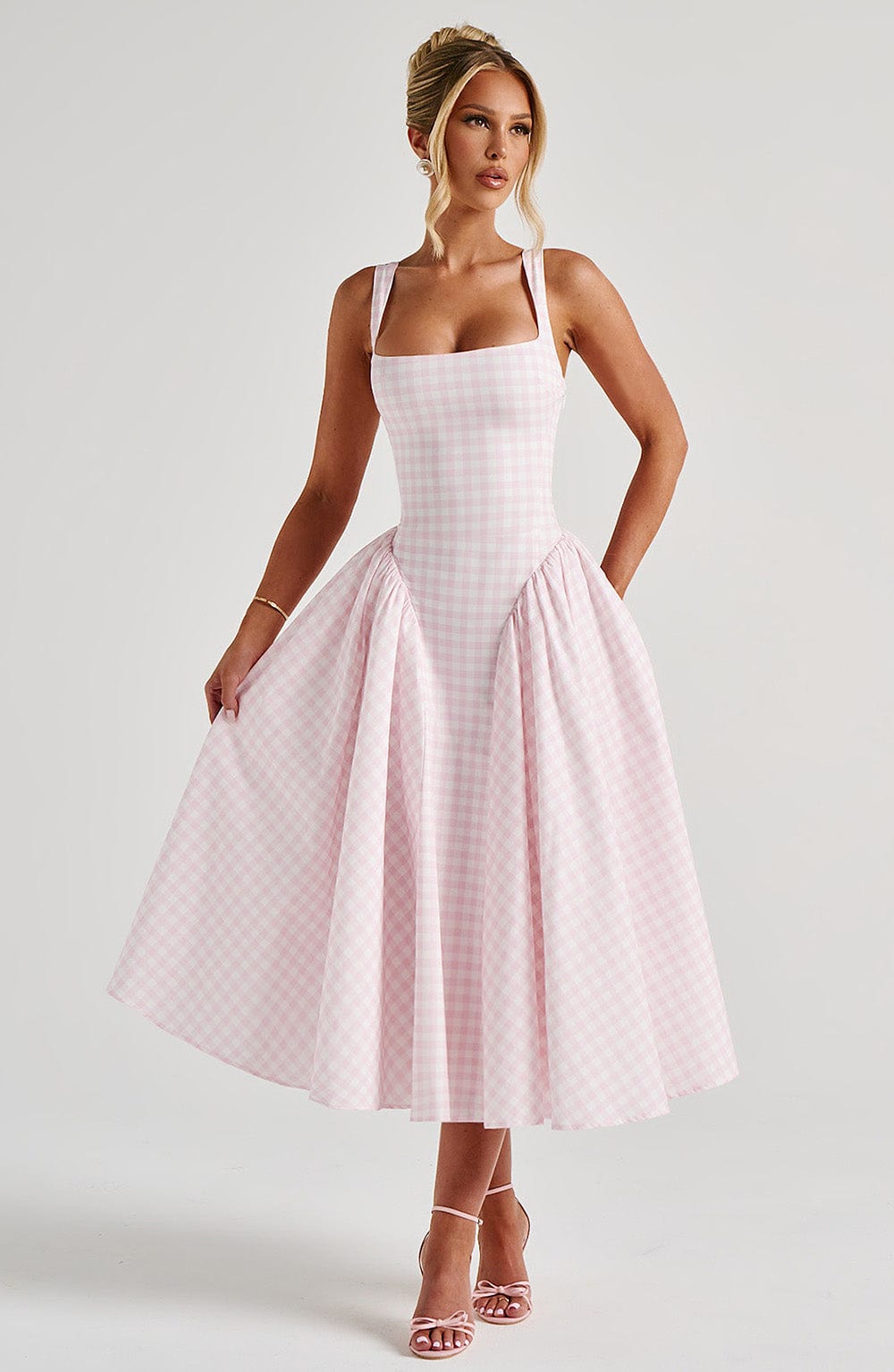 Women's A-Line Midi Dress – Square Neck & Sleeveless