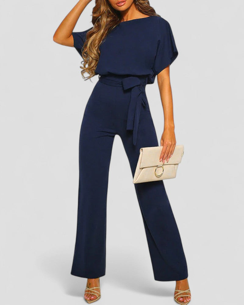 Women's Wide Leg Jumpsuit – Flutter Sleeve & Tie Waist