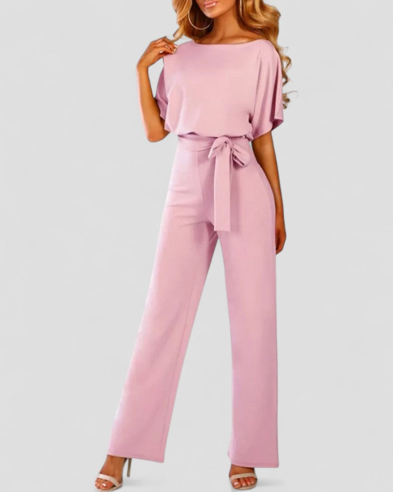 Women's Wide Leg Jumpsuit – Flutter Sleeve & Tie Waist