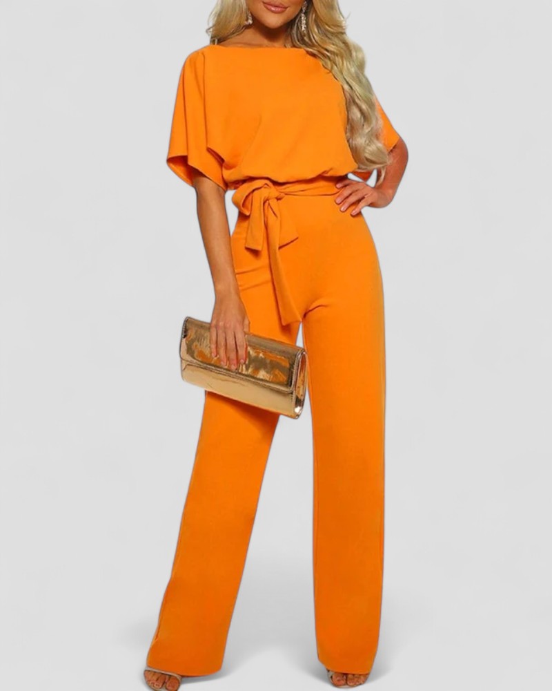Women's Wide Leg Jumpsuit – Flutter Sleeve & Tie Waist