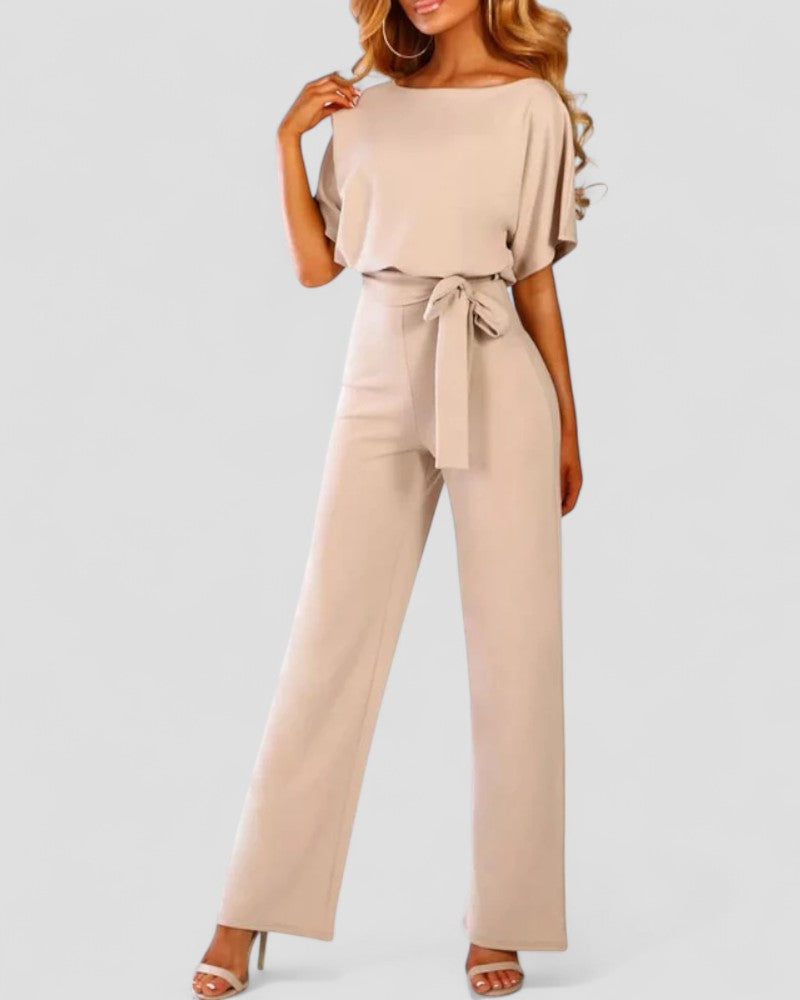 Women's Wide Leg Jumpsuit – Flutter Sleeve & Tie Waist