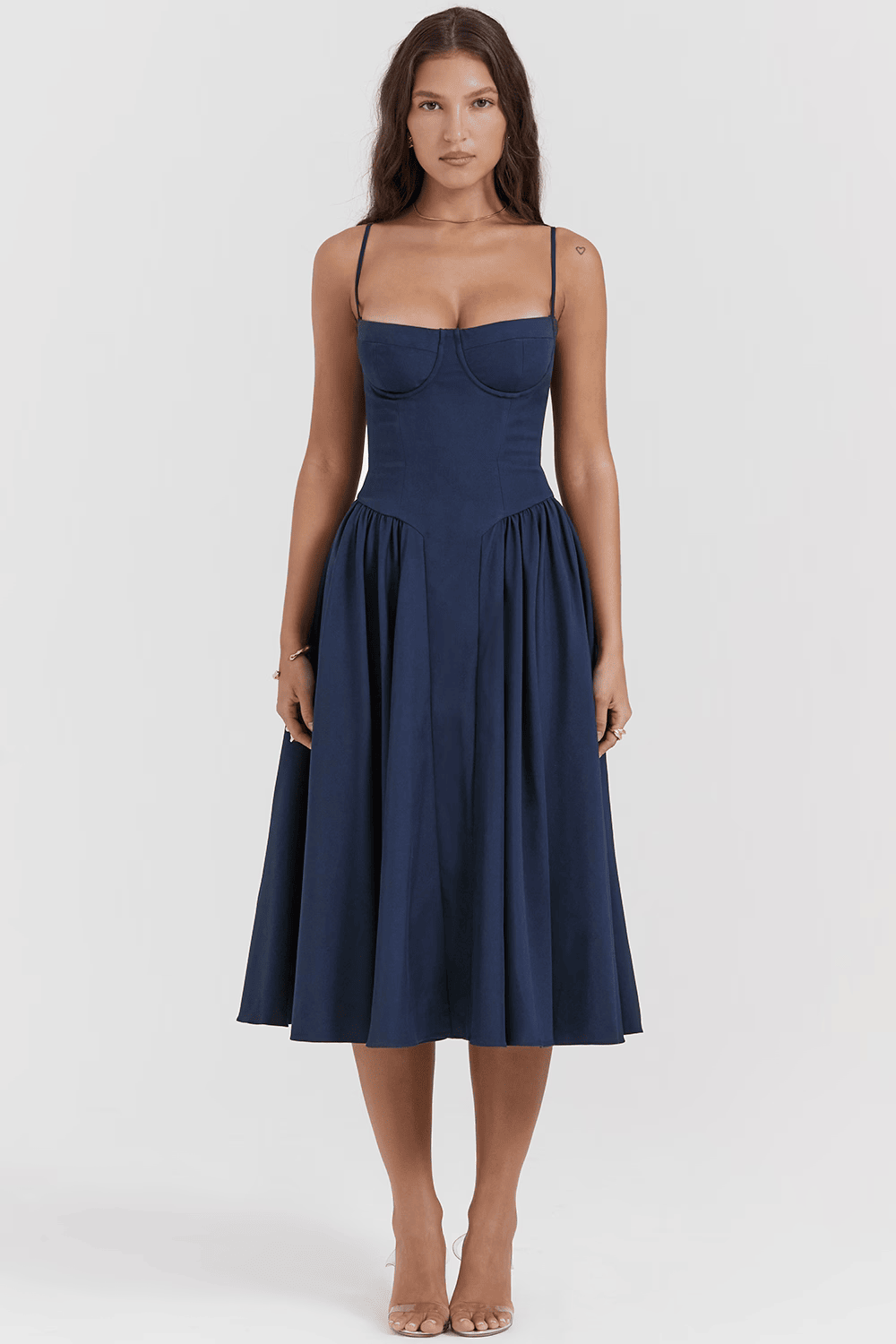 Women's Midi Dress – Strappy Neckline & Slim Fit