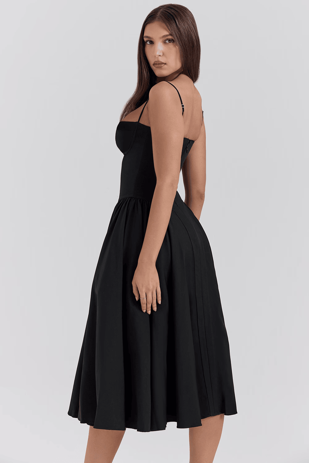 Women's Midi Dress – Strappy Neckline & Slim Fit
