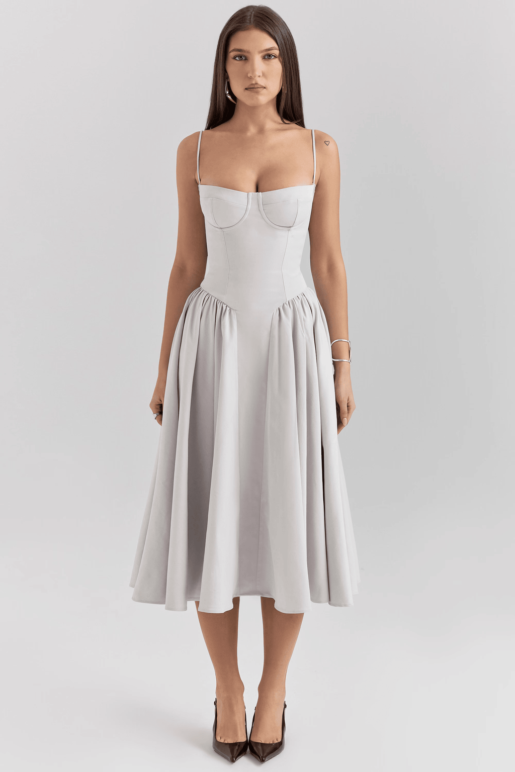 Women's Midi Dress – Strappy Neckline & Slim Fit