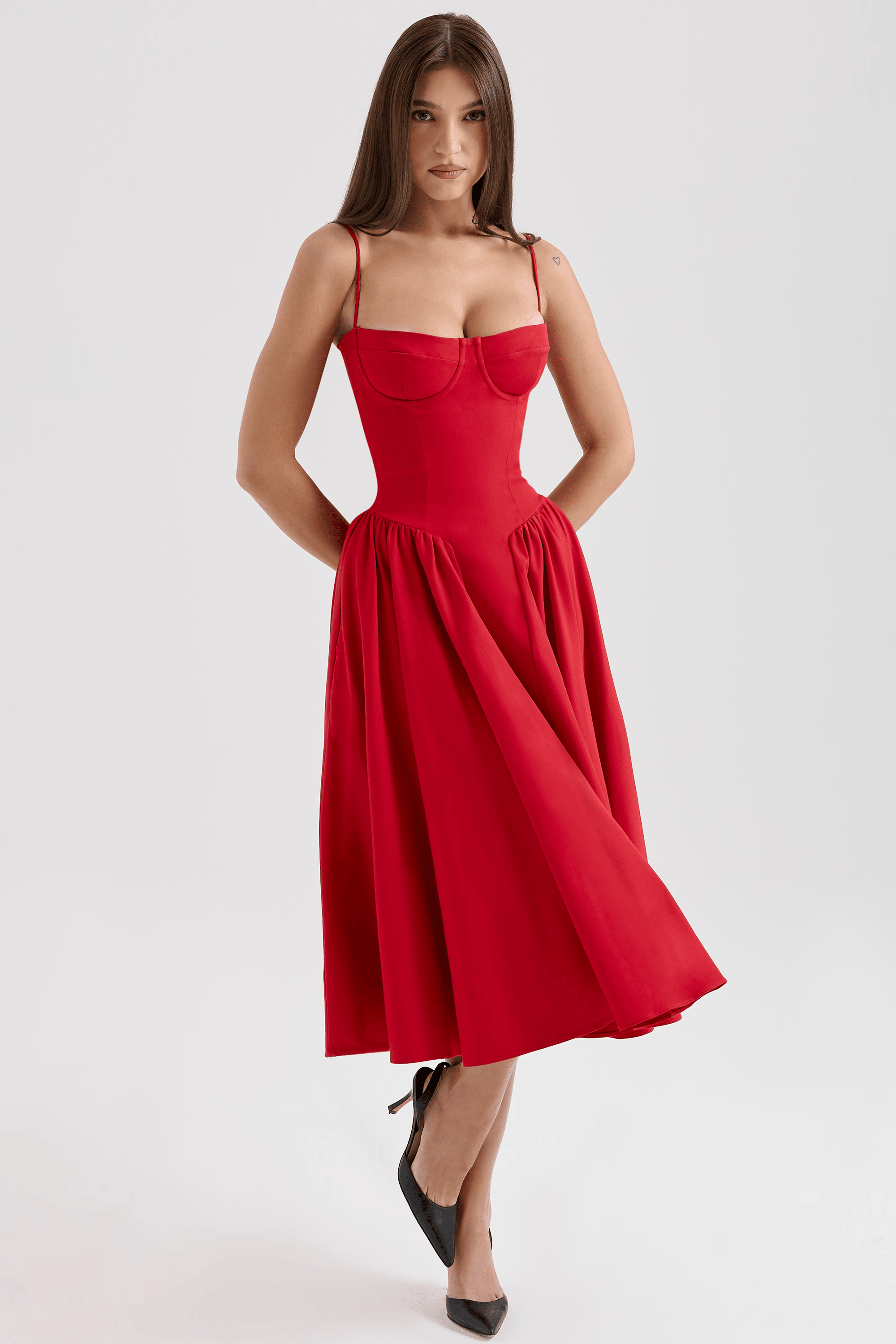 Women's Midi Dress – Strappy Neckline & Slim Fit