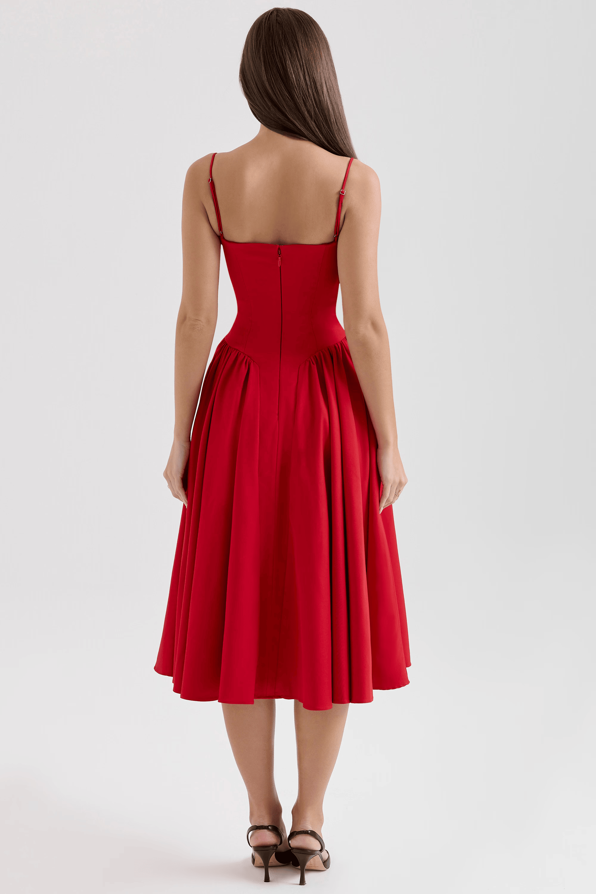 Women's Midi Dress – Strappy Neckline & Slim Fit